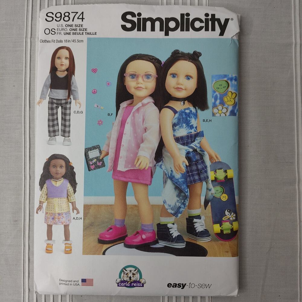 New Simplicity S9874 Doll Clothes Sewing Pattern for 18" Dolls Pants Skirt Dress